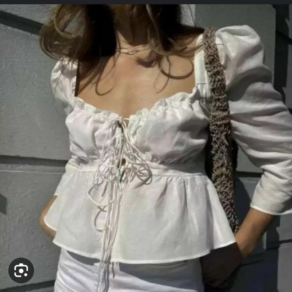 H&M White Lace-Up Blouse